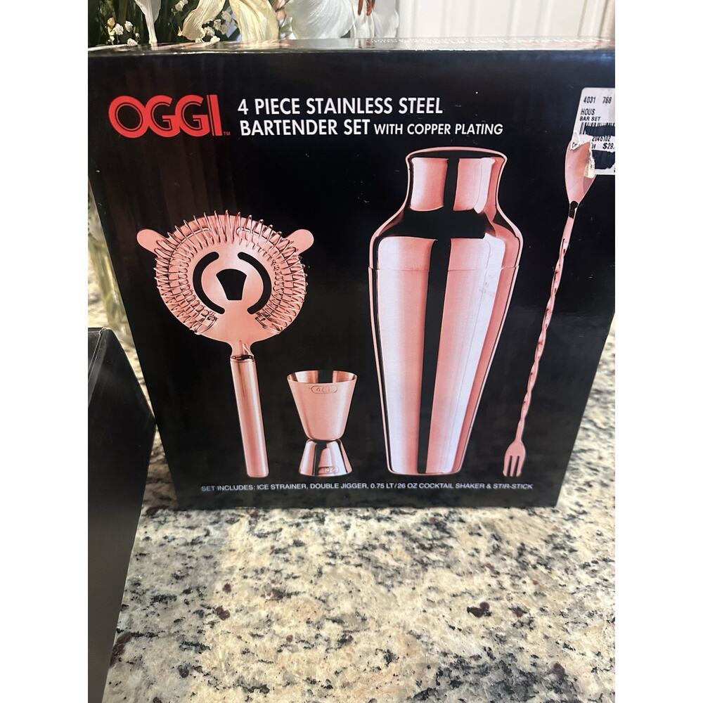 Oggi 4 Piece Copper Coated Bartender Set - Brand New